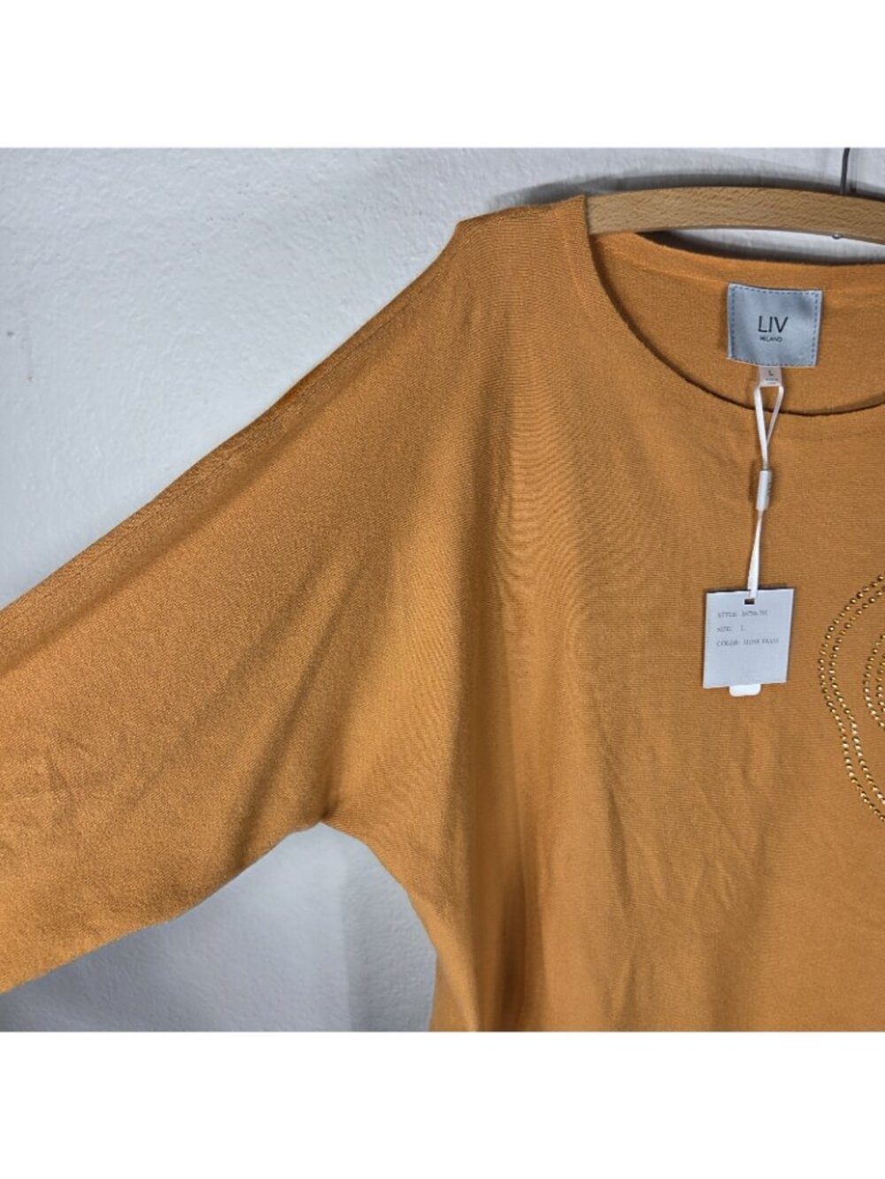 Liv Milano Mustard Yellow Embellished Pullover Dolman Sleeve Sweater Size L - Picture 5 of 16